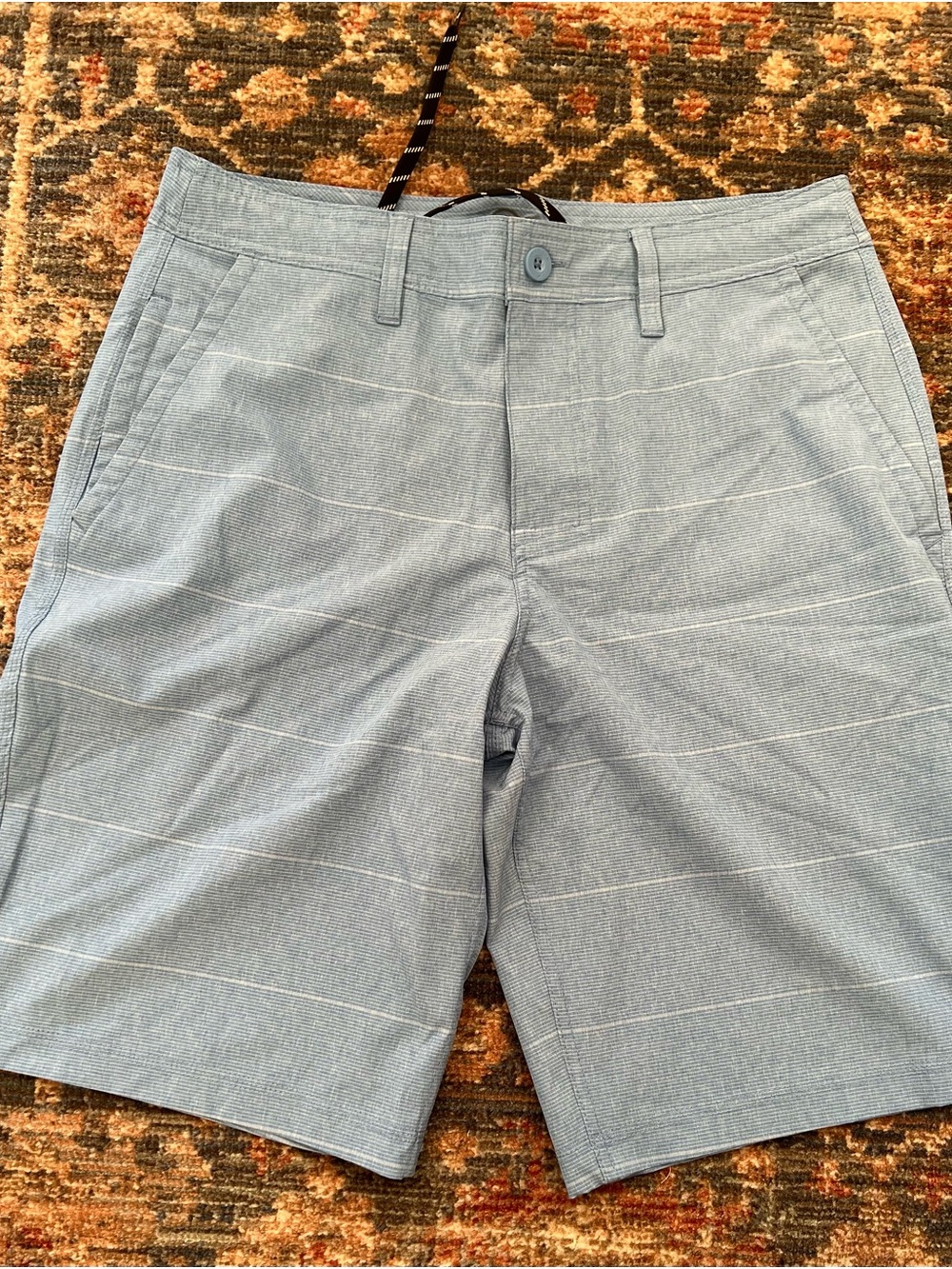 Hang Ten Men's Light Blue Micro-Stripe Flat Front Swim Shorts